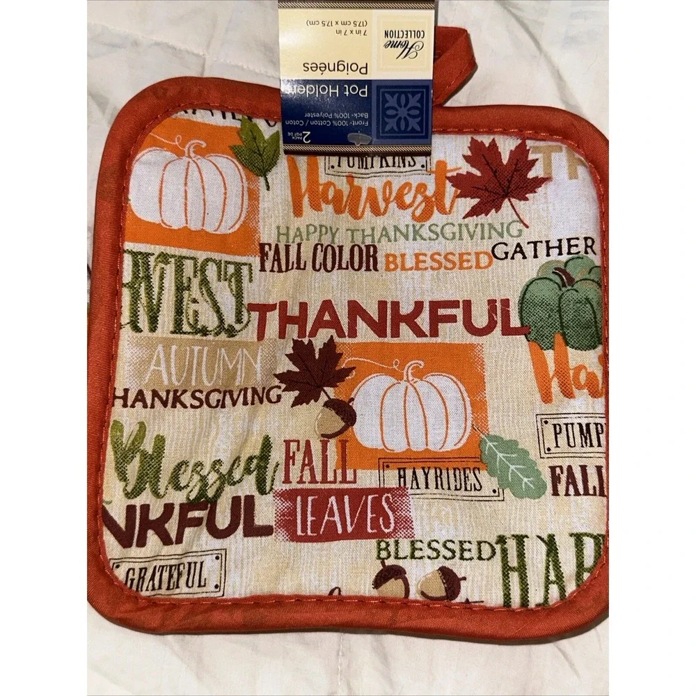 Home Collection Harvest Thanksgiving Oven Mitt and Pot Holder Set Orange Autumn